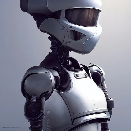 Prompt: a close up of a robot wearing a helmet, a character portrait by jeremy geddes, cgsociety, antipodeans, daz 3 d, reimagined by industrial light and magic, artstation hd