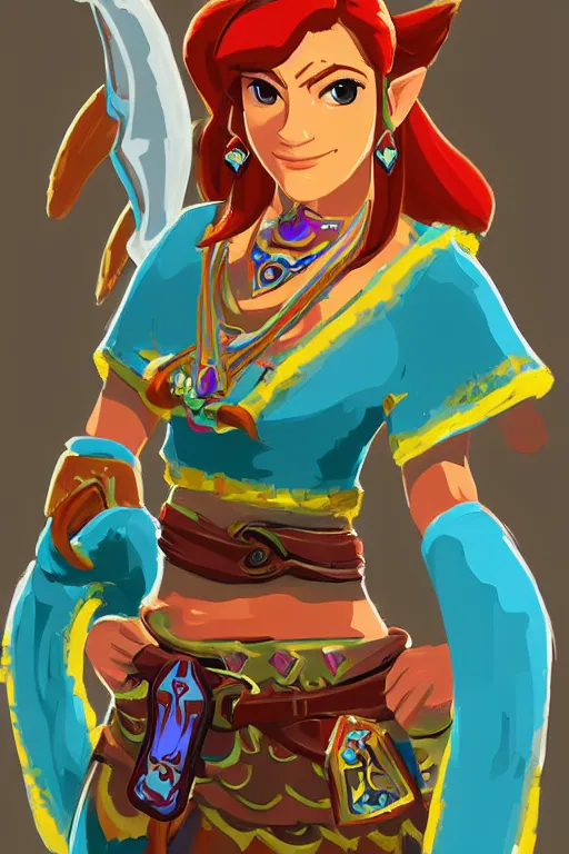 Image similar to an in game portrait of urbosa from breath of the wild, breath of the wild art style.