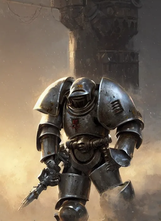 Prompt: medieval knight power armour, concept art, space marine, medieval, highly detailed, cinematic lighting, sparks, digital art painting by greg rutkowski