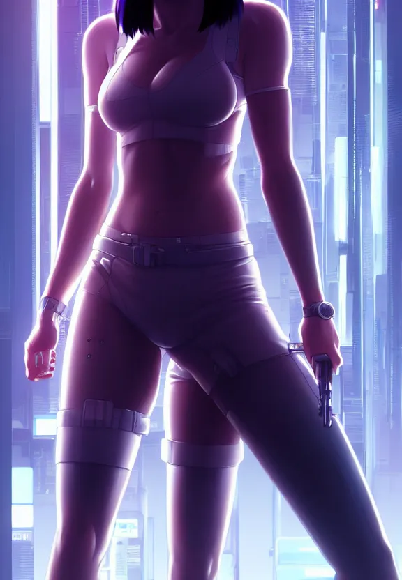 Image similar to a fullbody portrait of motoko kusanagi the major ghost in the shell : : connected to cables, under repairs, maintenance area, technicians : : by ilya kuvshinov, rossdraws, artgerm, sola digital arts, anti aliasing, raytracing : :