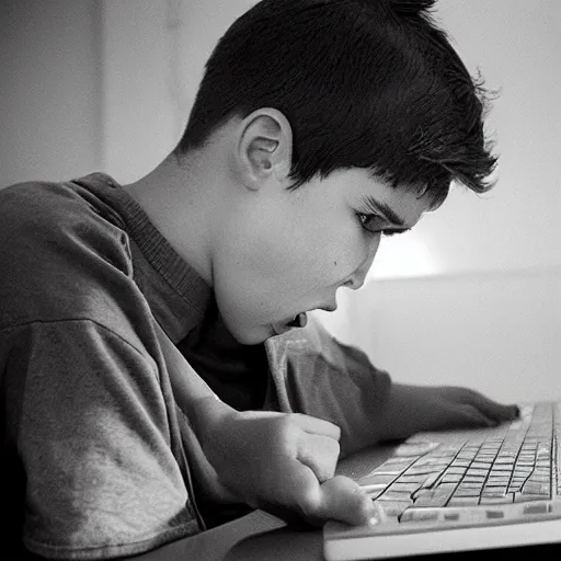 Image similar to teenage boy getting angry at a computer, award - winning photograph