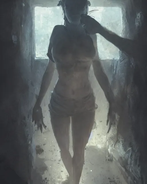 Prompt: a woman covered in black dust in a dark coal mine, sweaty and gross pioneer work, atmospheric lighting, detailed body and face, by makoto shinkai, stanley artgerm lau, wlop, rossdraws