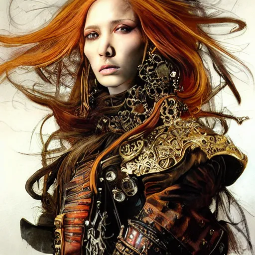 Image similar to portrait, headshot, insanely nice professional hair style, dramatic hair color, digital painting, of a old 17th century, old cyborg merchant, amber jewels, baroque, ornate clothing, scifi, realistic, hyperdetailed, chiaroscuro, concept art, art by Franz Hals and Jon Foster and Ayami Kojima and Amano and Karol Bak,