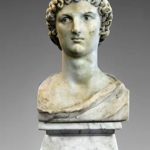 Image similar to of a Roman marble statue of a 90's era personal computer prompt