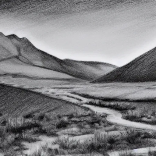 Prompt: a beautiful landscape, hyperrealistic sketch, grayscale