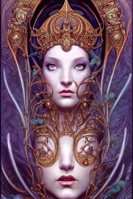 Image similar to symmetrical painting, a beautiful female god in dress, pretty, perfect face, elegant, ornate, luxury, elite, matte painting, by artgrem, by james jean, by brian froud, by wayne barlowe