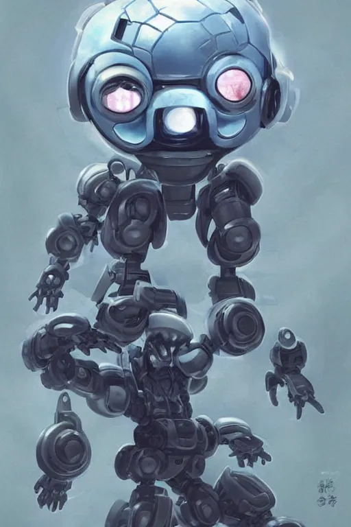 Image similar to cute spider bot from ghost in the shell, spider Tachikoma, tiny, small, miniature bot Tachikoma, baby Robot, short, pale blue armor, cute and adorable, pretty, beautiful, DnD character art portrait, matte fantasy painting, cgsociety Artstation, by Jason Felix by Steve Argyle by Tyler Jacobson by Peter Mohrbacher, cinematic lighting