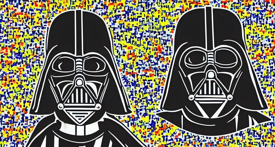 Image similar to darth vader characterchure, magic eye style poster