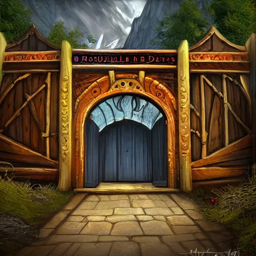 Image similar to beautiful digital painting of front gate of dwarf city of Erebor