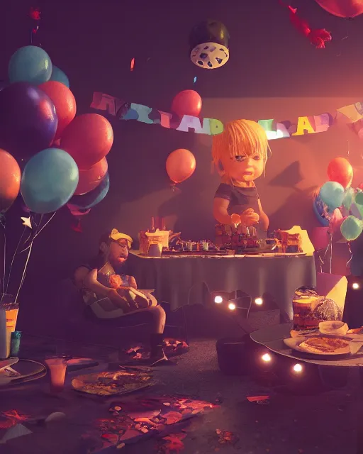 Image similar to pals have a birthday party, hyper realism, cinematic shot, epic composition, fine details, octane render, unreal engine, 8 k, depth of field, photorealistic, concept art, digital art, deviantart artstation, intricate complexity, extremely detailed, very sharp,