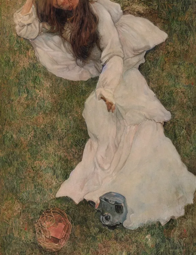 Image similar to lolita on a village, high angle view, portrait, Cinematic focus, Polaroid photo, vintage, neutral colors, soft lights, foggy, by Steve Hanks, by Serov Valentin, by lisa yuskavage, by Andrei Tarkovsky 8k render, detailed, oil on canvas