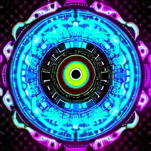 Image similar to cyberpunk neon colored blackhole mandala eye art