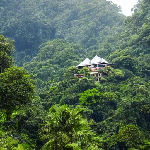 Prompt: a building in a stunning landscape, jungle