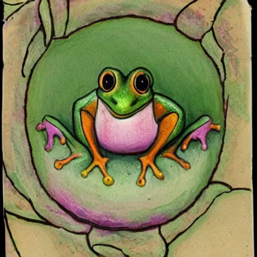 Prompt: soft aesthetic cottage core frog, fairy core