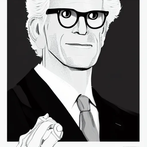 Image similar to minimalist portrait of ted danson, concept art, highly detailed in the style of nintendo, black background,