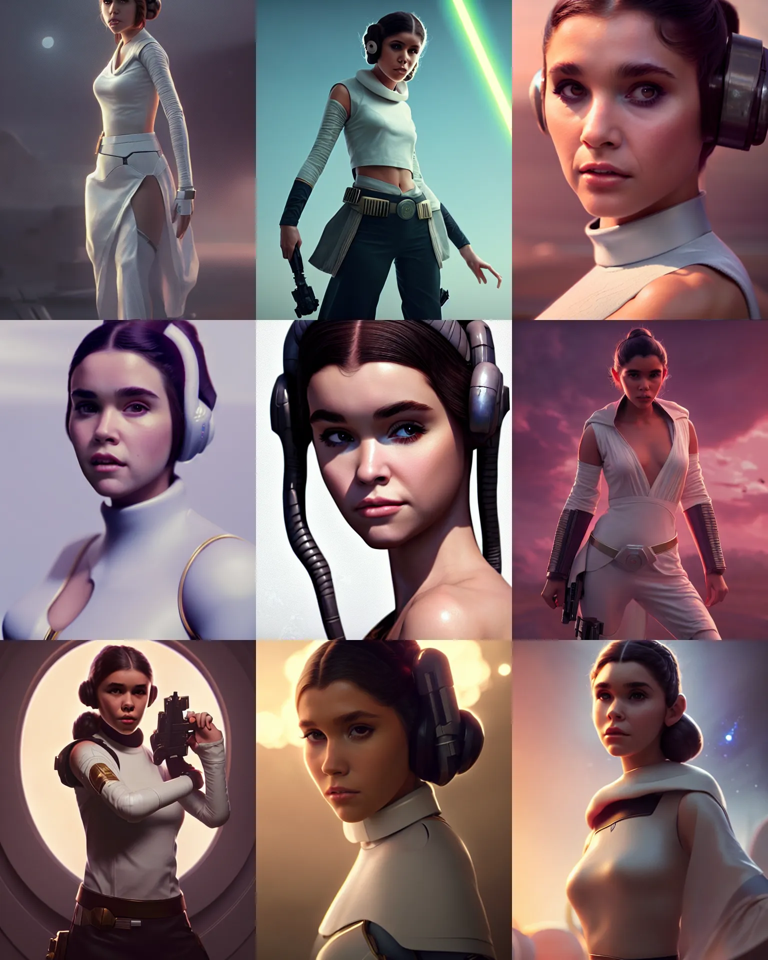 Prompt: madison beer : : young woman : : as princess leia by marvel : : by greg rutkowski, wlop, octane render : :