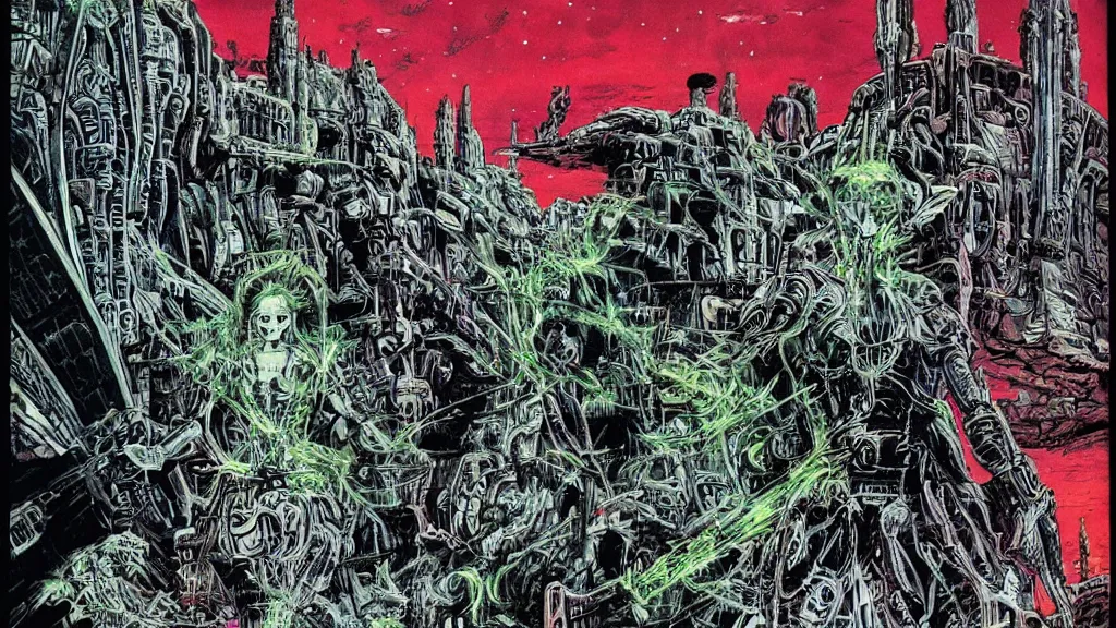 Image similar to exotic alien empire by Philippe Druillet