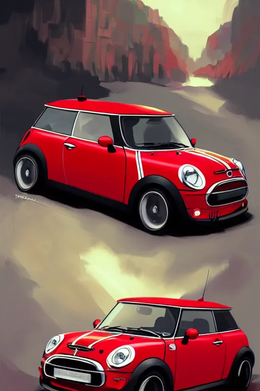 Prompt: Red Mini Cooper car , highly detailed, digital painting, artstation, concept art, smooth, sharp focus, illustration, art by artgerm and alphonse mucha, high definition digital art, in the style of Ross tran and ilya kuvshinov