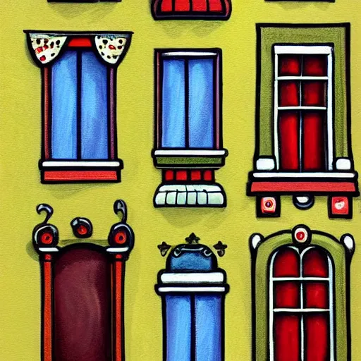 Prompt: a painting of a ntique decorated windows, an ultrafine detailed painting by hidrock, behance contest winner, naive art, behance hd, 2 d game art, detailed painting