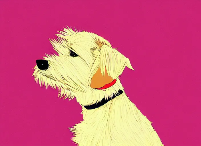 Prompt: portrait of blond terrier, anime, shigeto koyama,jean giraud, manga, 28mm lens, vibrant high contrast, gradation, cinematic, rule of thirds, great composition, intricate, detailed, flat, matte print, sharp,clean lines,masakazu katsura