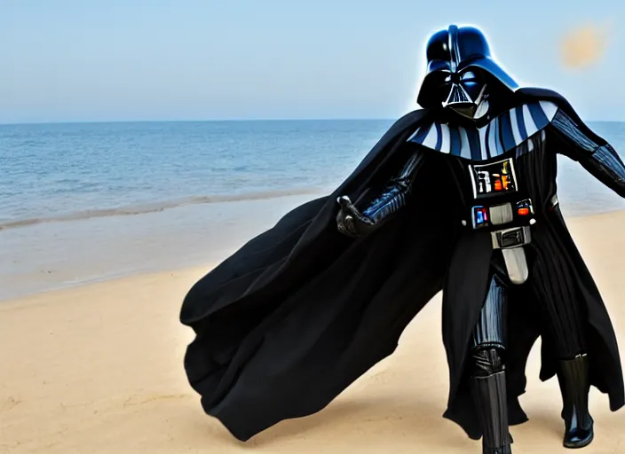 Image similar to darth vader frolicking at the beach