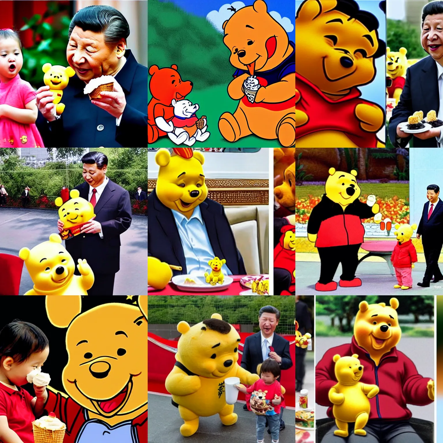 Prompt: xi jinping eating ice cream with winnie the pooh, realistic