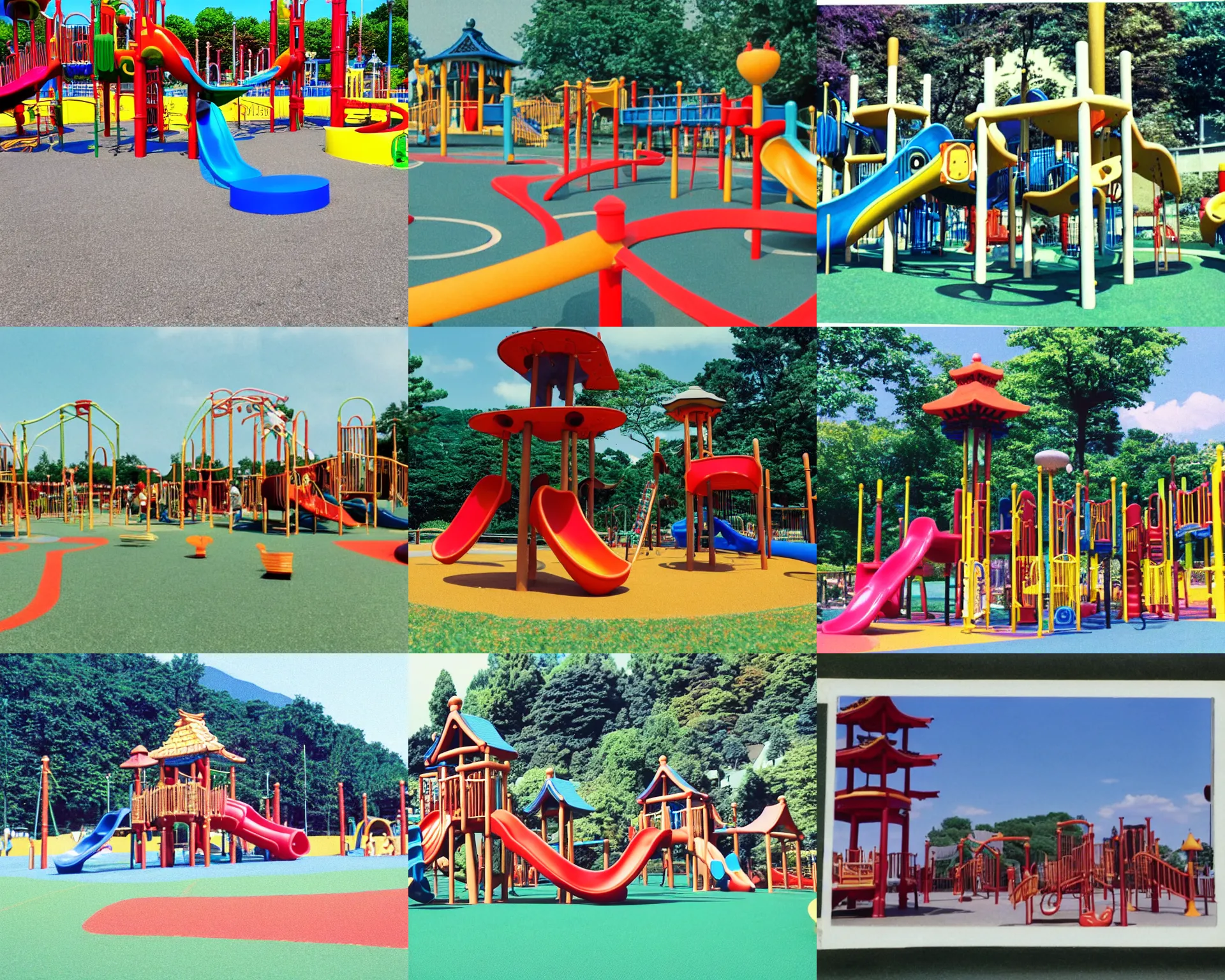 Prompt: home video footage, a playground in japan ; daylight, summer, color vhs picture quality