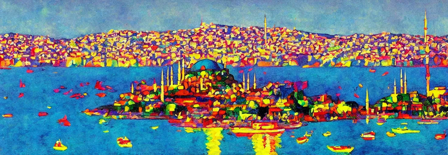 Image similar to Istanbul with a view on Bosporus in the style of Kandinsky