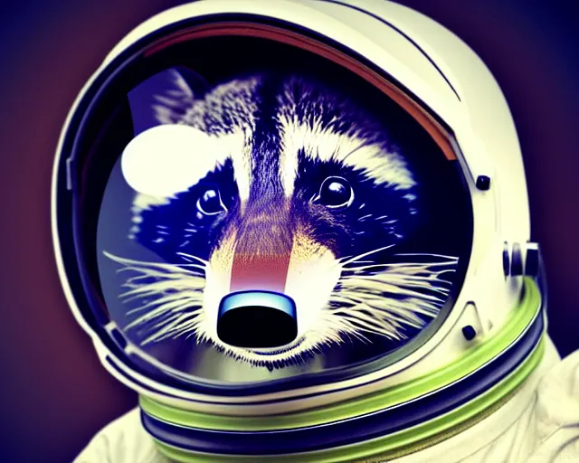 Prompt: realistic photo by annie liebovitz of a raccoon dressed as an astronaut wearing a space helmet, low contrast, lofi, hyper realistic, ray tracing