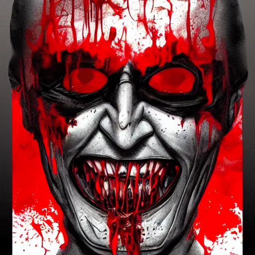 Prompt: A horror version of batman, bloody, dark, trending on artstation, digital art, portrait