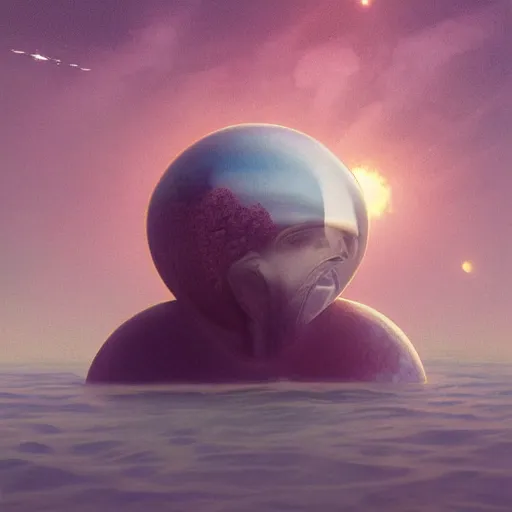 Image similar to peter tarka, minimalistic, hyperrealistic surrealism, award winning masterpiece with incredible details, epic stunning, astronaut sinking falling underwater infinity pool, a surreal vaporwave liminal space, highly detailed, trending on ArtStation, artgerm and greg rutkowski and alphonse mucha, daily deviation, IAMAG, broken giant marble head statue ruins, illuminated