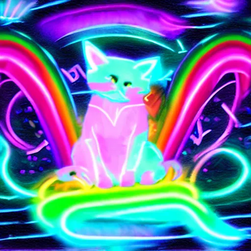 Image similar to neon multicolored rainbow nightcore anime cats