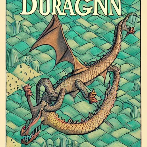 Prompt: a guide to catching dragons, book cover designed by mc escher