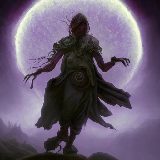 Image similar to epic portrait an giant eyeball with giant arms watching the purple foggy dark landscapes, sand, purple dark foggy sky, digital painting, artstation, concept art, soft light, hdri, smooth, sharp focus, illustration, fantasy, intricate, elegant, highly detailed, D&D, matte painting, in the style of Greg Rutkowski and Alphonse Mucha and artemisia, 8k, highly detailed, jurgens, rutkowski, bouguereau, pastoral, rustic, georgic