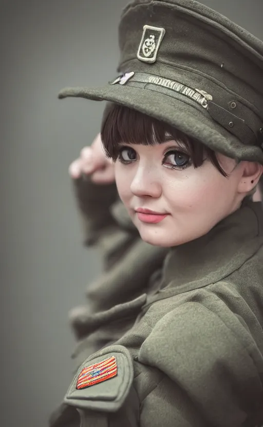Prompt: portrait photo of scottish fold cat, with military hat, highly detailed, high resolution, cosplay photo, stunning, girls frontline style, bokeh soft, 1 0 0 mm, trending on instagram, by professional photographer, soldier clothing, shot with a canon, low saturation