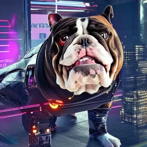 Prompt: english bulldog with augmentations cyberpunk 2 0 7 7