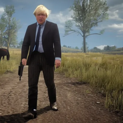 Prompt: Boris Johnson in the style of red dead redemption 2, gameplay footage