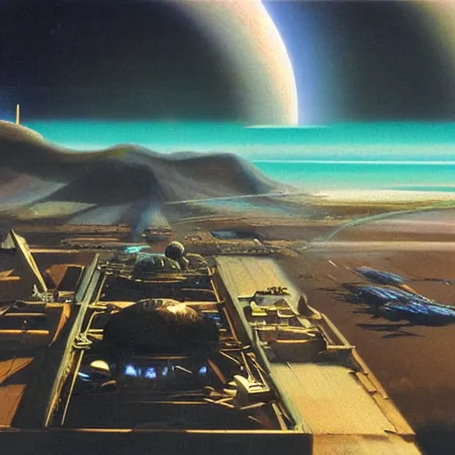 Image similar to holographic planet projection of a world being created, close - up view, cinematic lighting, science - fiction, detailed, matte painting, syd mead, john harris,