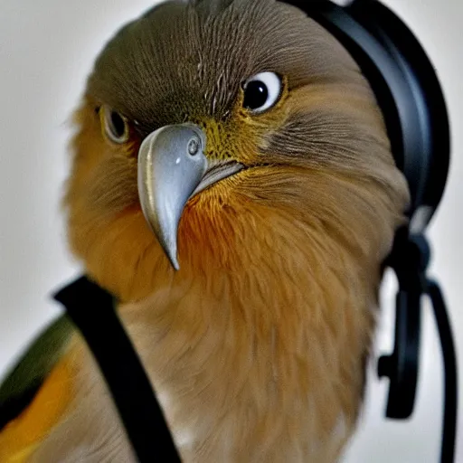 Image similar to a bird wearing headphones