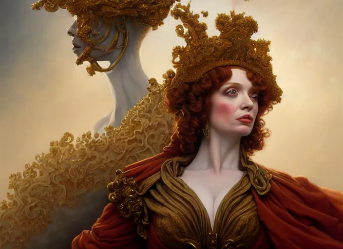 Image similar to christina hendricks dressed as napoleon, baroque painting, intricate, elegant, highly detailed, centered, digital painting, artstation, concept art, smooth, sharp focus, illustration, artgerm, tomasz alen kopera, peter mohrbacher, donato giancola, joseph christian leyendecker, wlop, boris vallejo