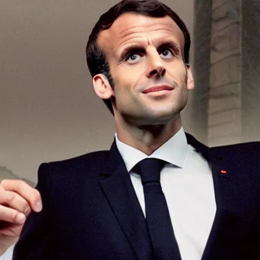 Prompt: Emmanuel Macron doing his morning routine in American Psycho (1999)