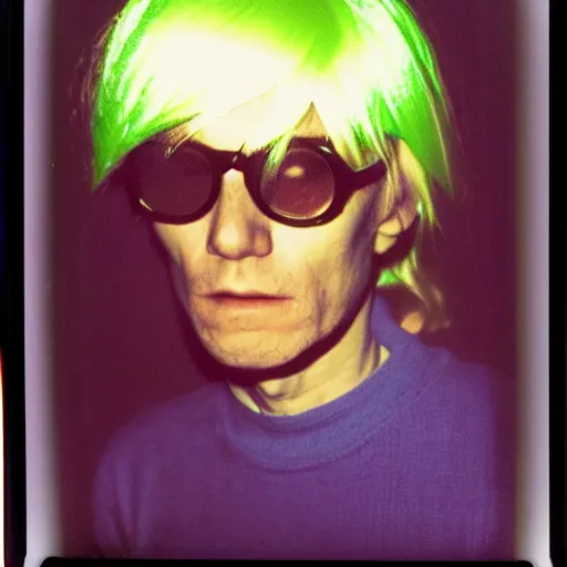 Image similar to Polaroid Portrait of Andy Warhol doing anime cosplay, taken in the 1970s, photo taken on a 1970s polaroid camera, grainy, real life, hyperrealistic, ultra realistic, realistic, highly detailed, epic, HD quality, 8k resolution, body and headshot, film still, front facing, front view, headshot and bodyshot, detailed face, very detailed face