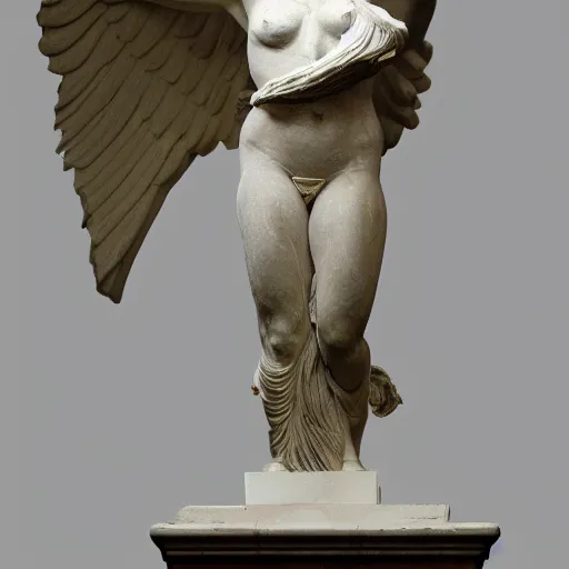 Image similar to Winged Victory of Samothrace statue with arms and a head, 8k resolution, highly detailed