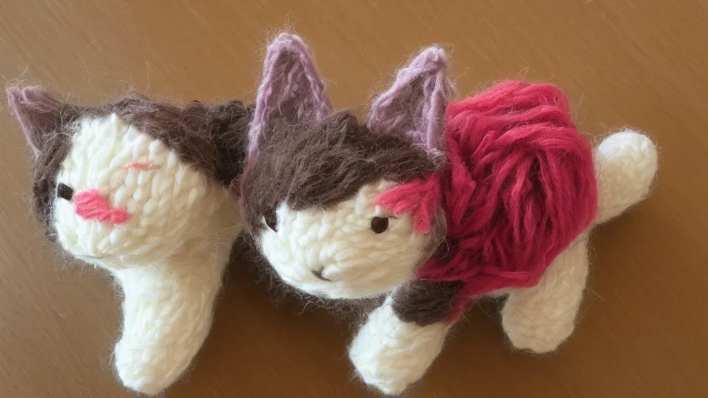 Prompt: a cute cat made of Yarn