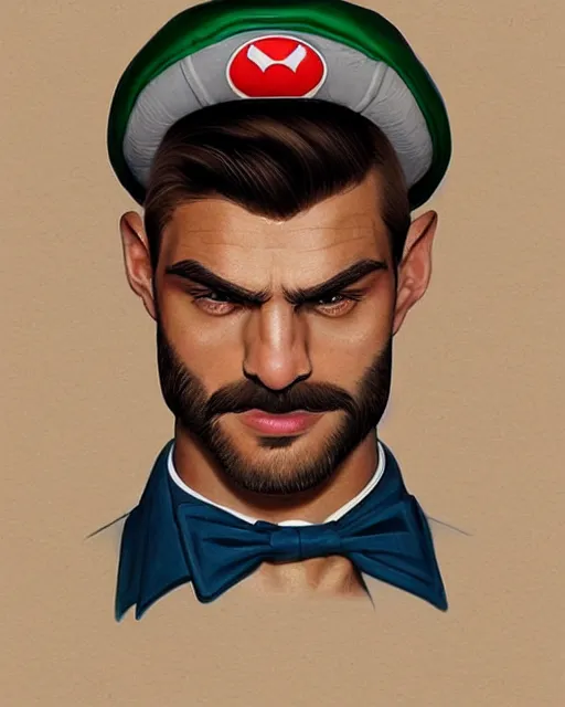 Prompt: gigachad luigi bodybuilder in starbucks by ilya kuvshinov, ernest khalimov body by krista sudmalis, super mario bros symmetrical face concept art, hyper realistic, intricate, elegent, highly detailed, digital painting, concept art, smooth, sharp, focus, illustration, art by artgerm and greg rutkowski and alphonse mucha, artstation