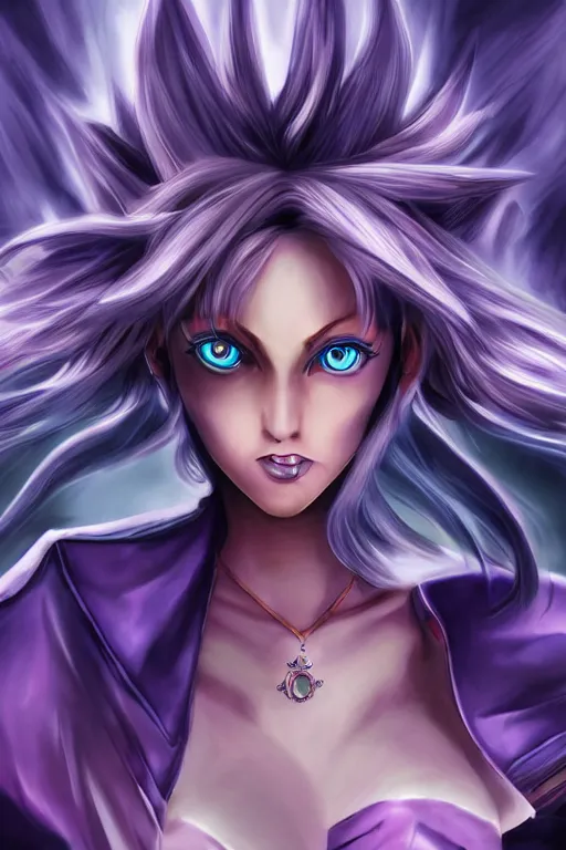 Image similar to dark magician girl from Yu-Gi-Oh, ultra detailed, digital art, 8k ,character ,realistic, portrait, hyperrealistic