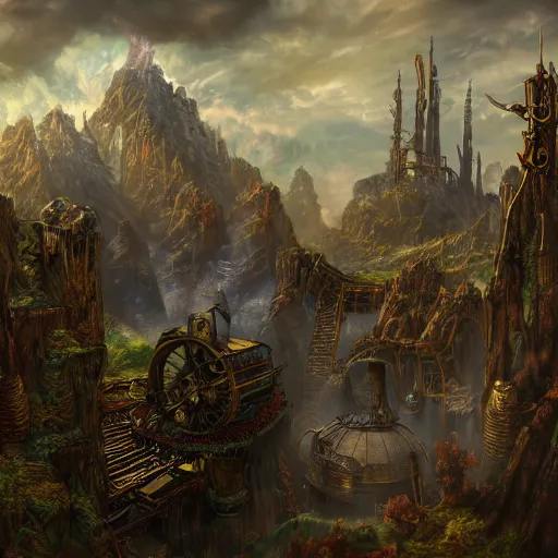 Prompt: steampunk fantasy landscape, digital art, trending on artstation, highly detailed, 4k, hd