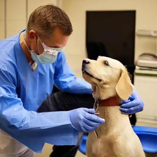 Image similar to a surgeon giving his dog a bone during an operation