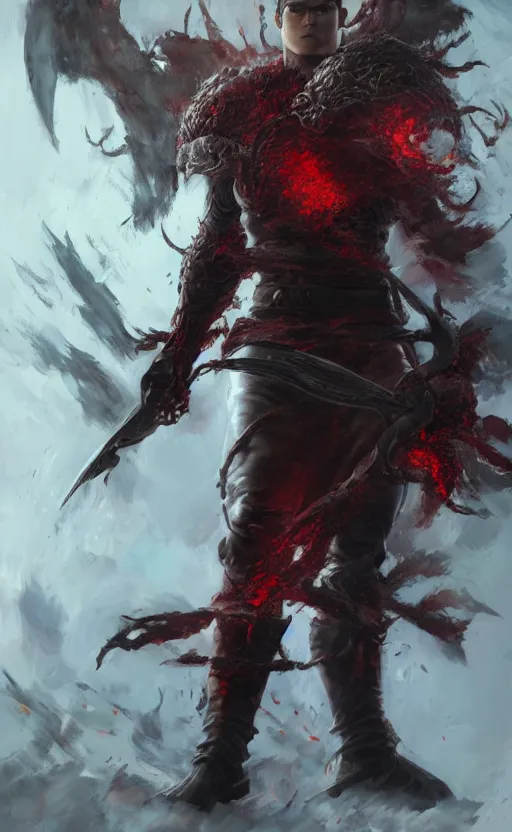 Image similar to full body shot Guts Berserk fan art, digital 2d, extremely detailed, made by wlop, maxwell boas, Naranbaatar Ganbold, Raymond Swanland and Ruan Jia. Masterpiece