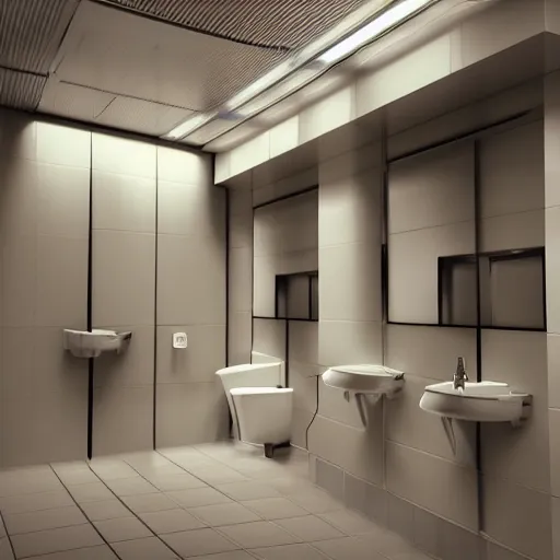 Image similar to germophobe enters a public bathroom, photograph, photorealistic, digital art, highly detailed, artstation